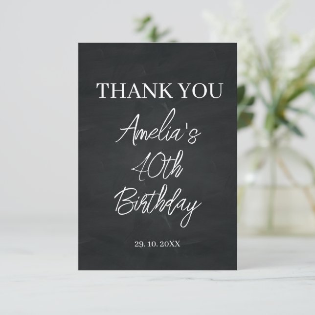 Modern Black and White Birthday Party Thank You Card (Standing Front)