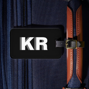 Modern Black and White Block Letter Monogram Luggage Tag