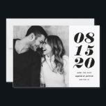 Modern Black and White Bold Date Typography Photo Save The Date<br><div class="desc">Modern Black and White Bold Date Typography Photo Save the Date | A customisable save the date flat card featuring bold typography and stripes pattern. This stylish photo save the date card is perfect for any wedding theme and any season. You can further customise the card by changing the pattern...</div>