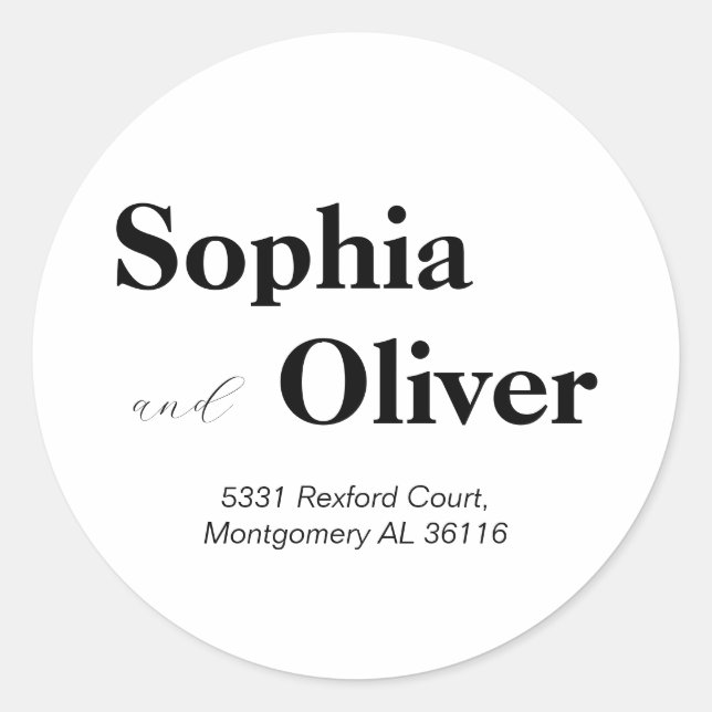 Modern black and white bold font  classic round sticker (Front)