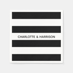 Modern black and white bold stripes custom names napkin