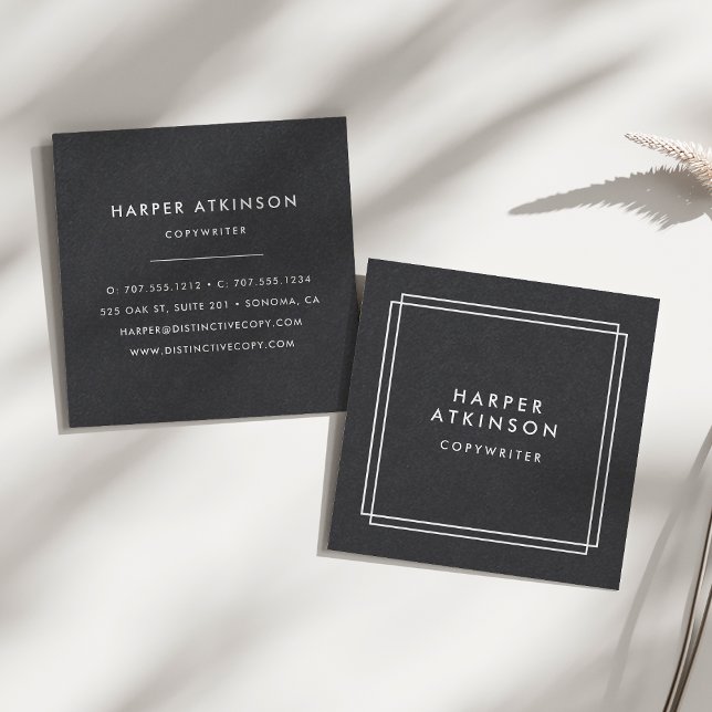 Modern Black and White Bordered Square Business Card (Creator Uploaded)