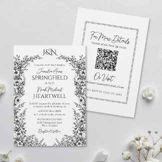 Modern Black and White Botanical Wedding Invitation