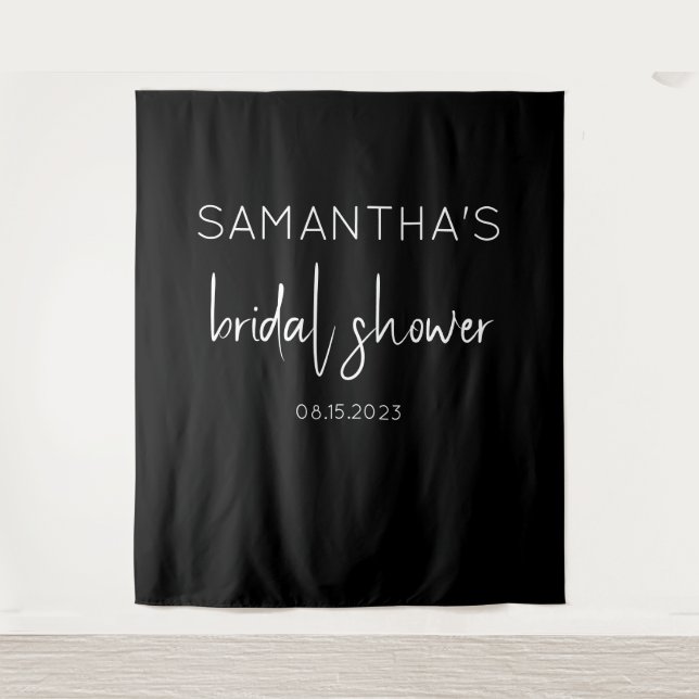 Modern Black and White Bridal Shower Backdrop Tapestry (Front)