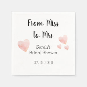 Modern Black and White Bridal Shower Pink Hearts Napkin