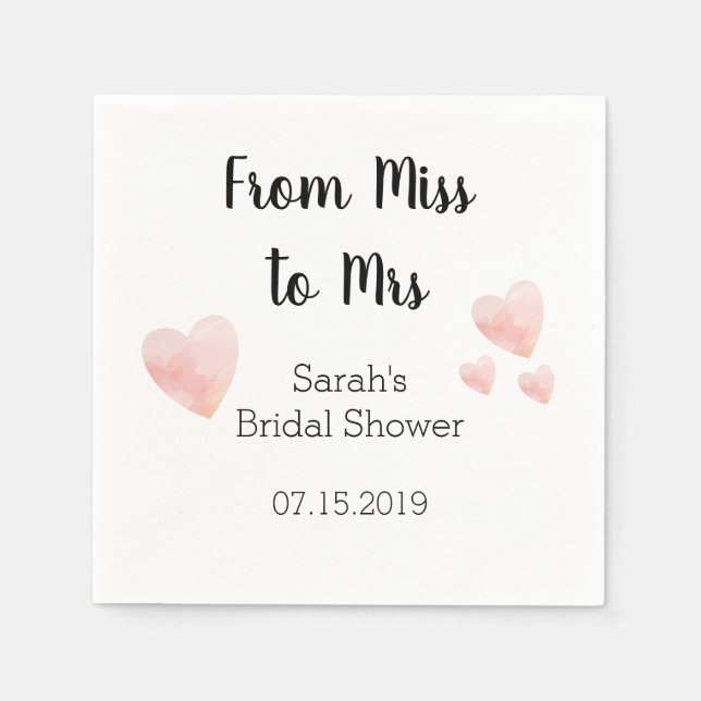 Modern Black and White Bridal Shower Pink Hearts Napkin (Front)