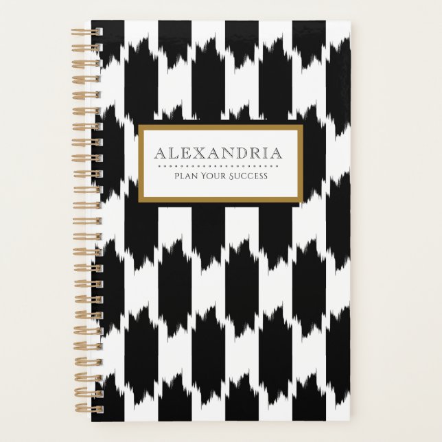 Modern Black and White Brushstrokes Personal Planner (Front)