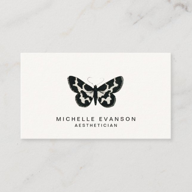 Modern Black and White Butterfly Elegant Logo Business Card (Front)