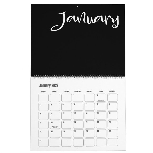 Modern Black and White Calendar (Jan 2027)
