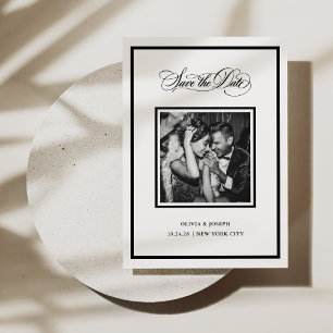 Modern Black and White Calligraphy and Photo Save The Date