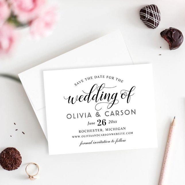 Modern Black and White Calligraphy Script Wedding Save The Date (Creator Uploaded)