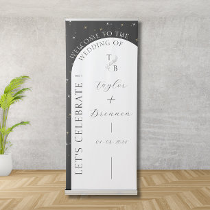 Modern Black And White Calligraphy Shiny Wedding Retractable Banner
