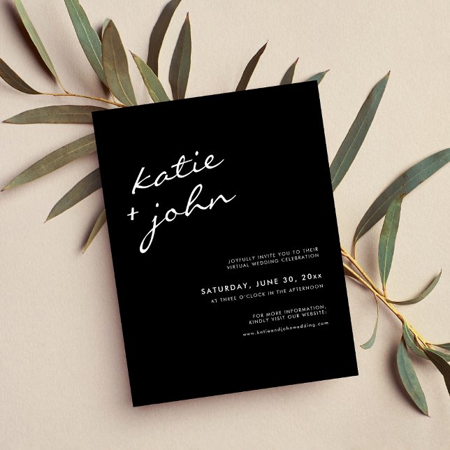 Modern Black and White Calligraphy Virtual Wedding Invitation Postcard (Creator Uploaded)
