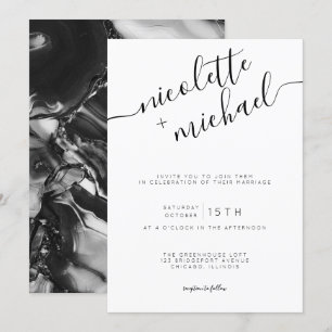 Modern Black and White Calligraphy Wedding Invitation