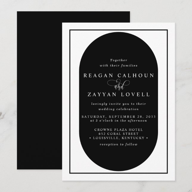 Modern Black and White Calligraphy Wedding Invitation (Front/Back)