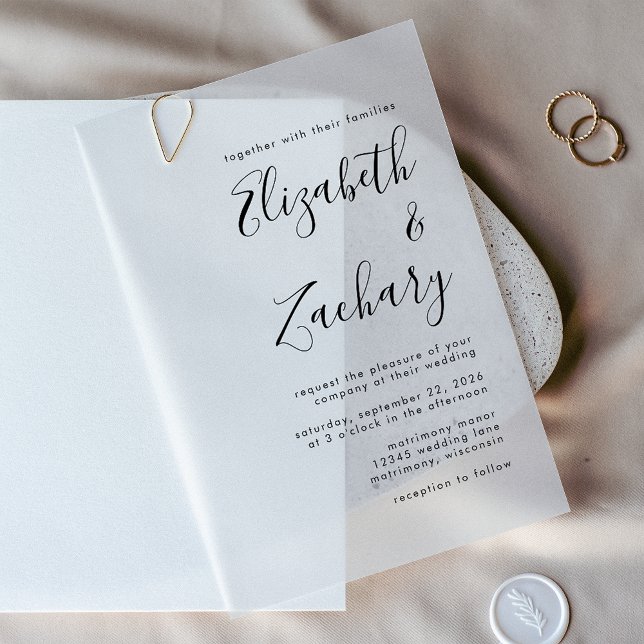 Modern Black and White Calligraphy Wedding Vellum Invitations (Creator Uploaded)