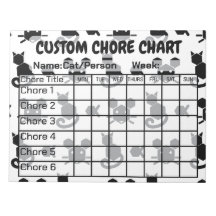 Modern Black and White Cat Mouse Fish Chore Chart 