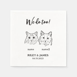Modern Black and White Cat Wedding  Napkin