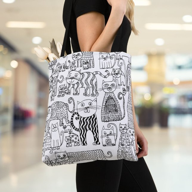 Modern Black and White Cats And Kittens Patterned Tote Bag (Modern Black and White Cats And Kittens Patterned Tote Bag)