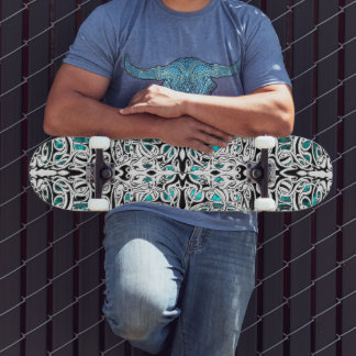 Modern Black and White Celtic-Inspired Tribal Skateboard