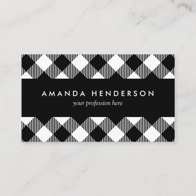Modern Black and White Check Gingham Pattern Busin Business Card (Front)