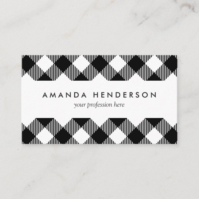 Modern Black and White Check Gingham Pattern Business Card (Front)