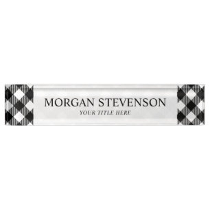 Modern Black and White Check Gingham Pattern Nameplate