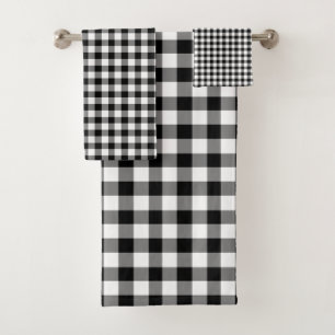 Modern Black And White Checked Gingham Pattern Bath Towel Set