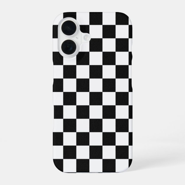 Modern Black and White Chequerboard Pattern iPhone 16 Case (Back)