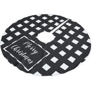 Modern Black And White Chequered Christmas Brushed Polyester Tree Skirt