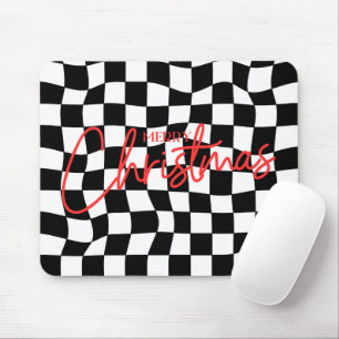 Modern black and white chequered Christmas Mouse Mat