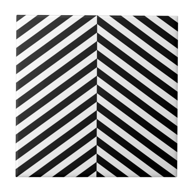 Modern Black And White Chevron Stripes Pattern Tile (Front)