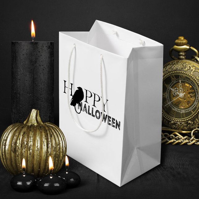 Modern Black And White Chic Adult Halloween Medium Gift Bag (black and white elegant Halloween treats gift bag)