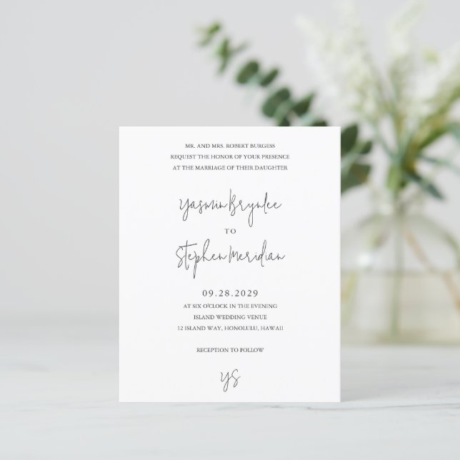 Modern Black and White Chic Budget Wedding Invite (Standing Front)