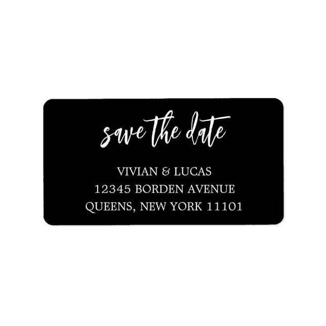 Modern Black and White Chic Script Save The Date Label (Front)