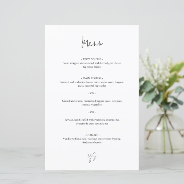 Modern Black and White Chic Wedding Menu (Standing Front)