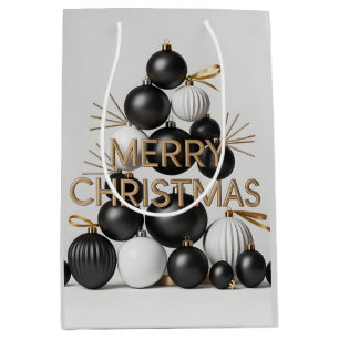 Modern Black and White Christmas Bauble Tree Medium Gift Bag