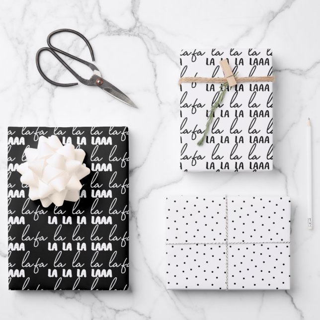 Modern Black and White Christmas Pattern Family Wrapping Paper Sheet (Front)