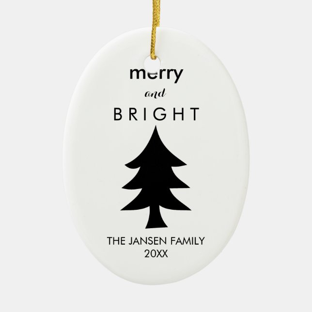 Modern Black and White Christmas Tree Ceramic Tree Decoration (Front)