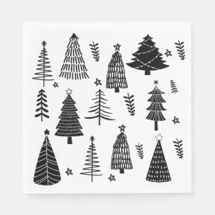 Modern Black and White Christmas Tree Napkin