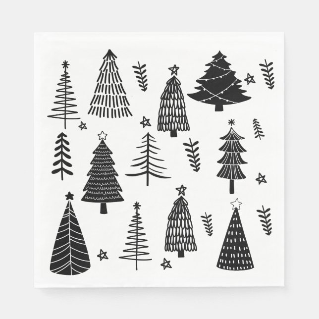 Modern Black and White Christmas Tree  Napkin (Front)