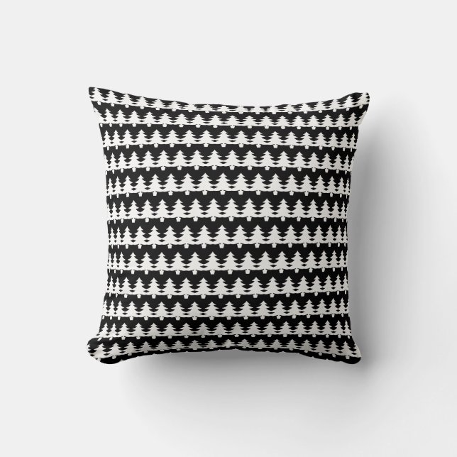 Modern Black And White Christmas Tree Pattern Cushion (Front)