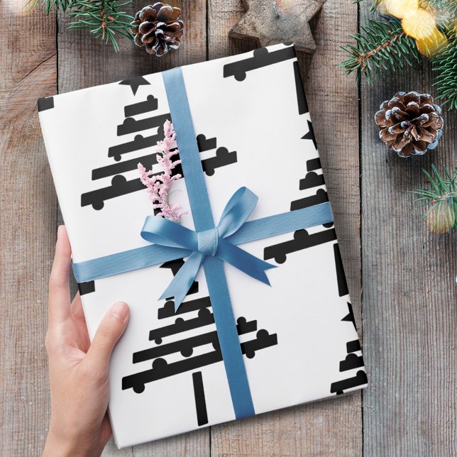 Modern Black and White Christmas Tree Pattern Wrapping Paper (Creator Uploaded)