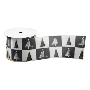 Modern Black and White Christmas tree Ribbon Satin Ribbon