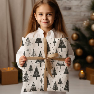 Modern Black And White Christmas Tree Wrapping Paper