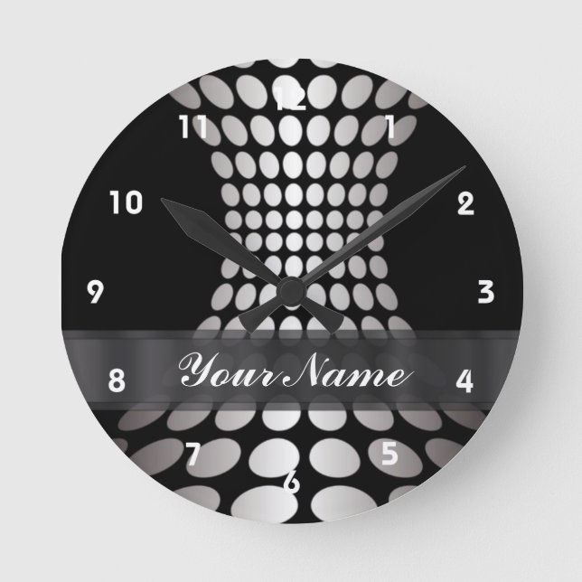 Modern black and white circle pattern round clock (Front)