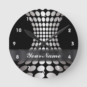Modern black and white circle pattern round clock