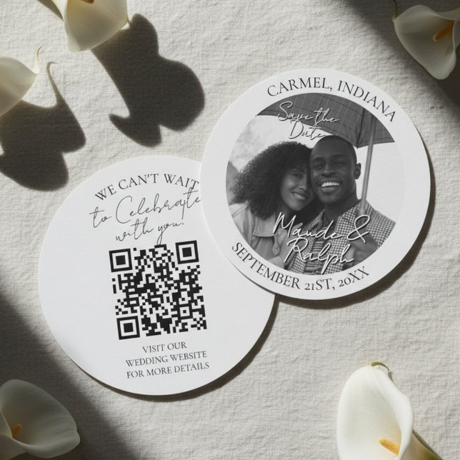 Modern Black and White Circle Photo Save the Date (Invite guests to mark their calendars with this Modern Black and White Circle Photo Save the Date! )