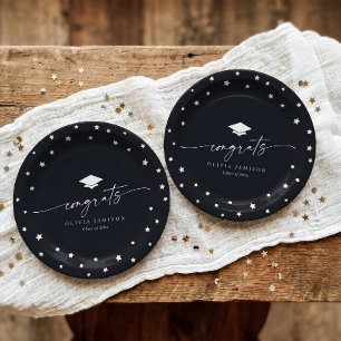 Modern Black and White Class of 2026 Graduation Paper Plate