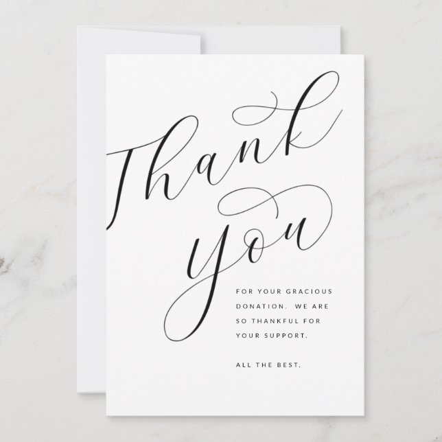 Modern Black and White Classic Calligraphy Thank You Card (Front)